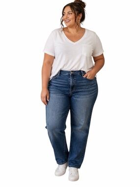 INC Denim 14 Boyfriend Curvy Fit Dark Wash Jeans Cotton Spandex